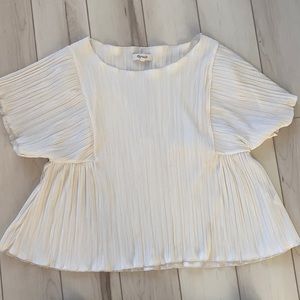 Madewell Short-Sleeved Pleated Ivory Top, Size Small
